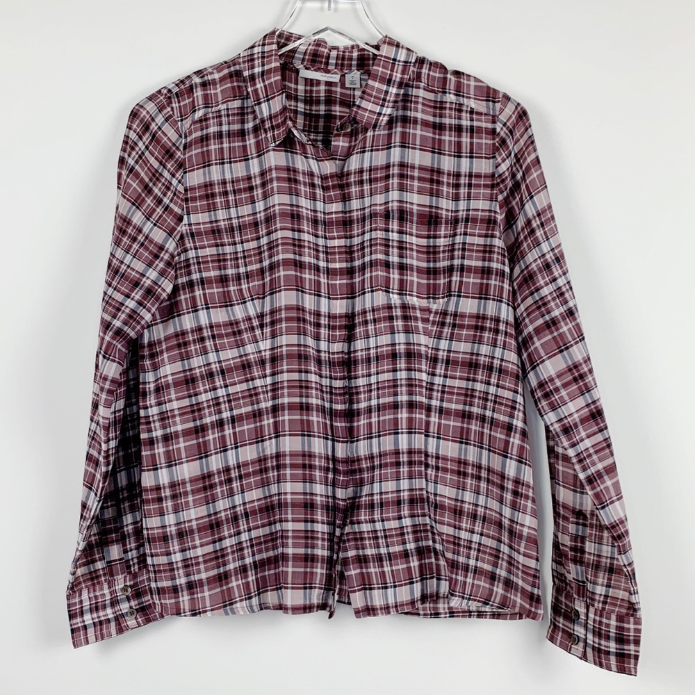 Halogen Plaid Silk Blend Button Down sz M Petite